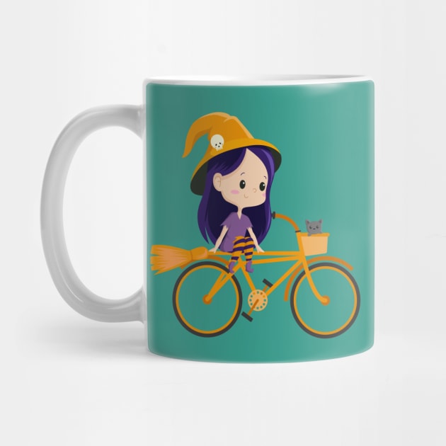 Cute Kawaii Cartoon Witch Riding a Bicycle by BicycleStuff